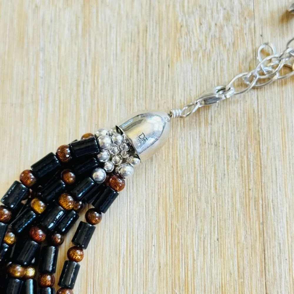 Jay King DTR Desert Rose Trading Necklace Black Gold Coral beaded Sterling 925